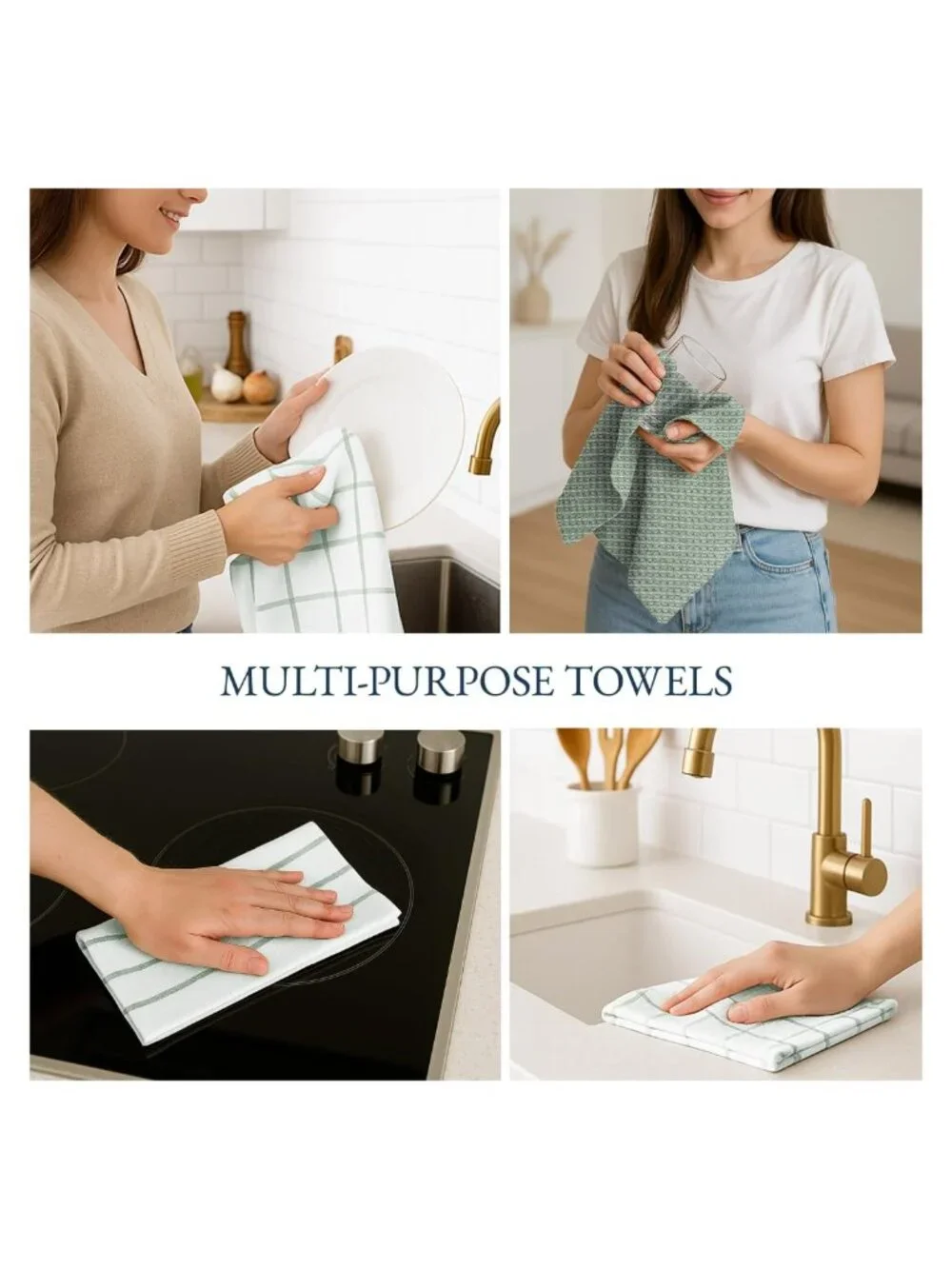 100% Cotton Kitchen Dish Towels 6 Pack Tightly Woven Absorbent
